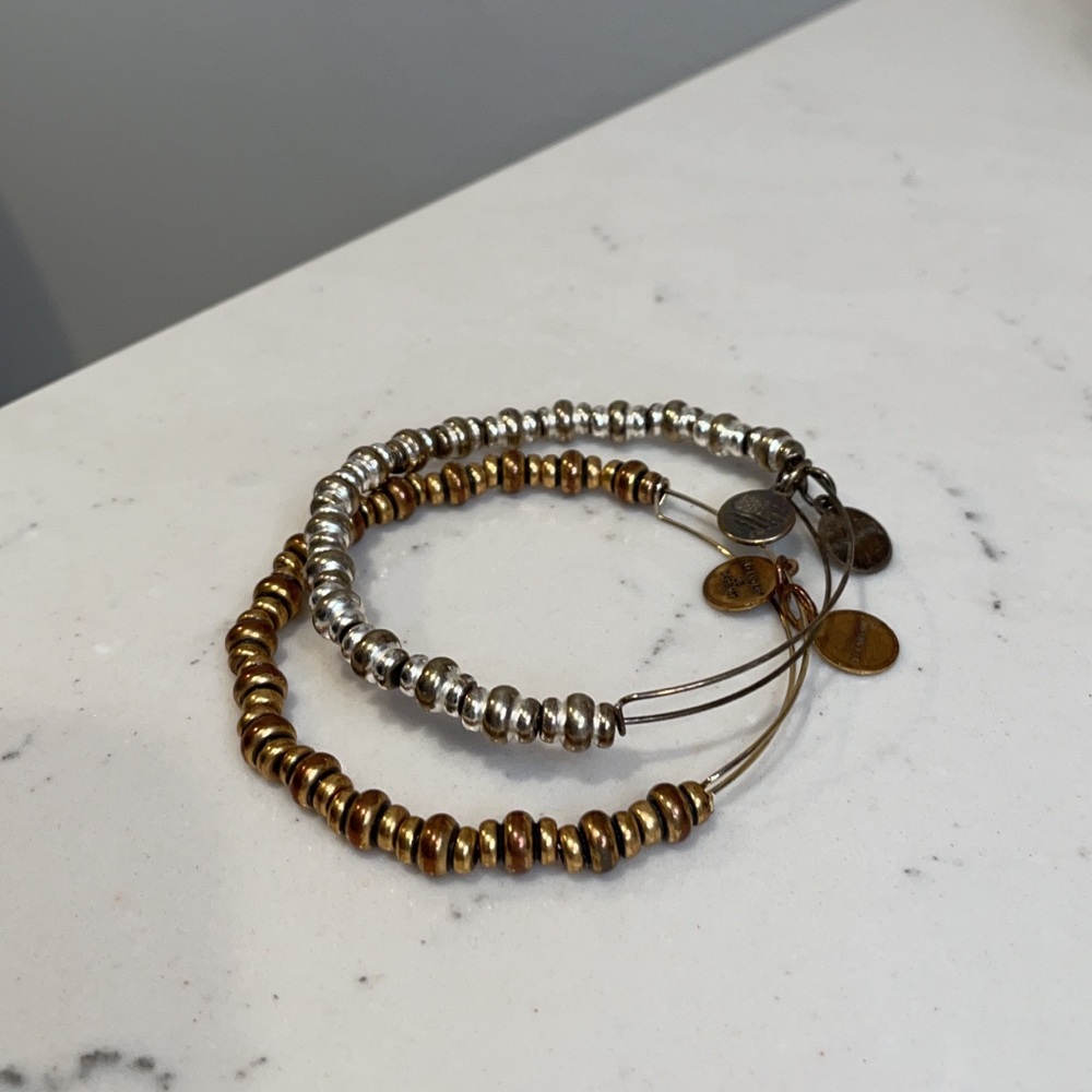 Alex and ani beaded silver and gold bangles